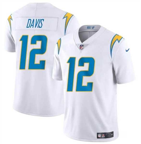 Men & Women & Youth Los Angeles Chargers #12 Derius Davis White 2024 Vapor Limited Football Stitched Jersey